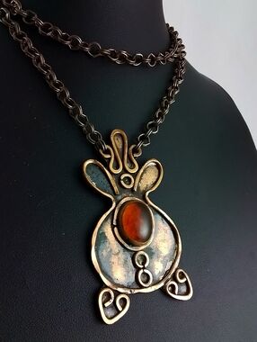 Vintage Brutalist Rafael Copper Modernist Pendant Necklace